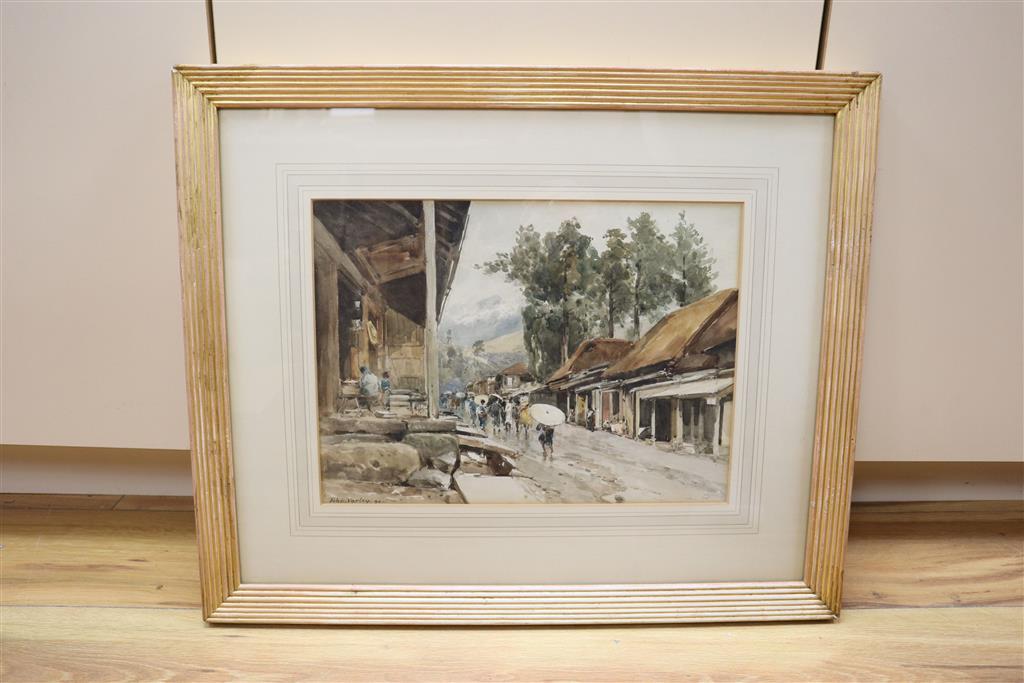 John Varley Junior (c.1850-1899), watercolour, A Rainy Day in Nikko Street, Japan, signed and dated 90, labelled verso, 26 x 35cm